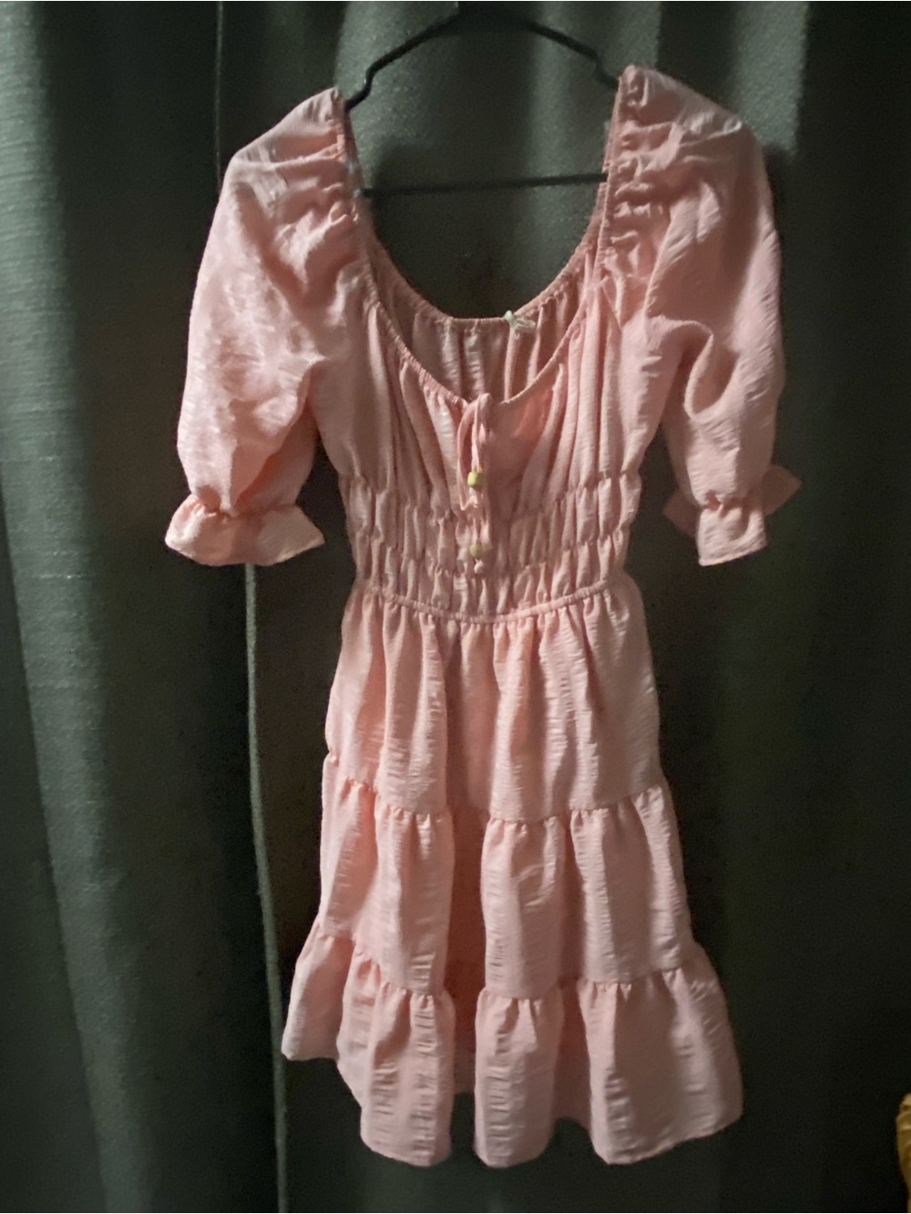 Girls Peach Tiered Peasant Dress